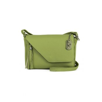 Geanta crossbody din piele cu inchidere cu clapa - Verde masliniu deschis