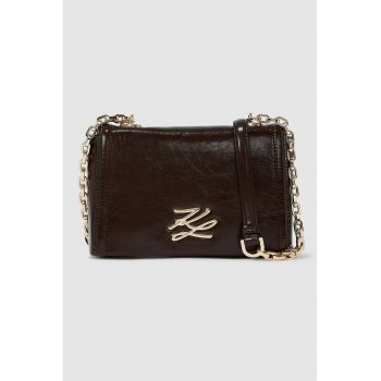 Geanta crossbody din piele cu logo - Maro inchis