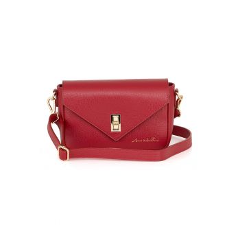 Geanta crossbody din piele cu sistem metalic - Visiniu
