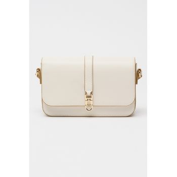 Geanta crossbody din piele ecologica Libre - Alb fildes/Maro camel