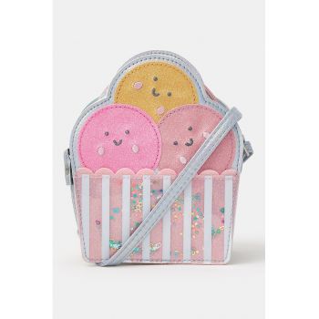 Geanta crossbody din piele ecologica - Roz prafuit/Argintiu