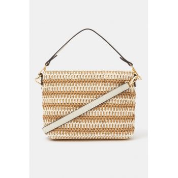 Geanta crossbody in dungi din rafie - Alb/Bej