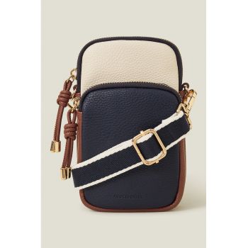 Geanta crossbody mini din piele ecologica - Crem/Bleumarin