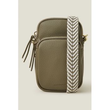 Geanta crossbody pentru telefon din piele ecologica - Kaki