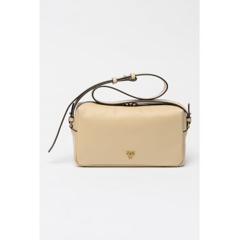 Geanta crossbody uni de piele - Bej roscat