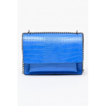 Geanta crossbodyde piele cu aspect de piele de crocodil - Albastru neon