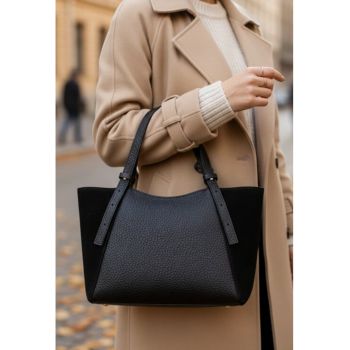 Geanta dama din piele texturata si intoarsa neagra