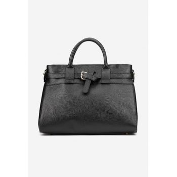 Geanta dama Made in Italy - piele naturala texturata - buzunar interior cu fermoar - neagra