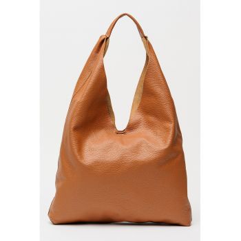 Geanta de piele cu bareta de umar si etui interior - Caramel