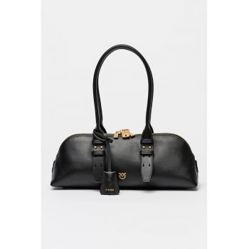 Geanta de piele cu bareta detasabila de umar - Black Onyx