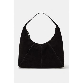 Geanta hobo de piele intoarsa - Negru