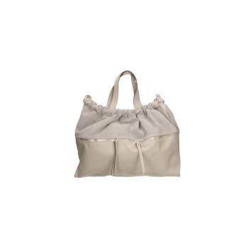 Geanta hobo de piele si piele intoarsa - Gri deschis