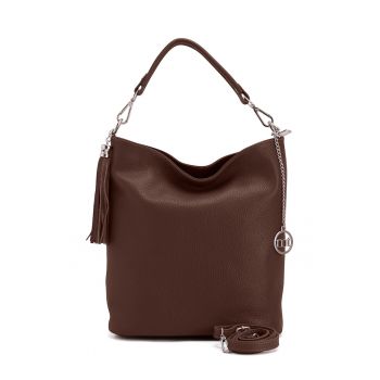 Geanta hobo din piele cu accesoriu cu canaf Sabaudia - Maro cognac