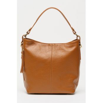 Geanta hobo din piele cu fermoar - Maro cognac