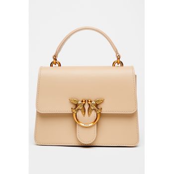 Geanta mica de piele cu maner si inchidere cu clapa Love One - Maro taupe deschis