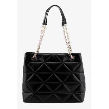 Geanta neagra din piele cu manere prevazute cu lantdwqf - Negru