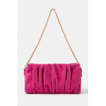 Geanta plic de piele intoarsa sintetica cu pliuri - Fucsia