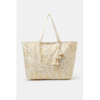 Geanta shopper cu imprimeu grafic - Alb/Auriu