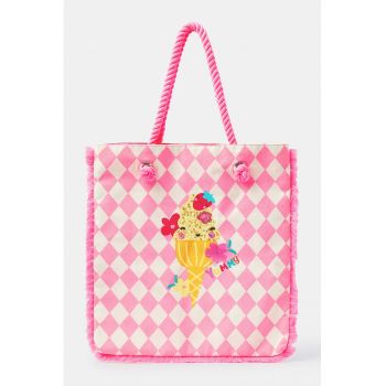 Geanta shopper cu imprimeu grafic - Roz