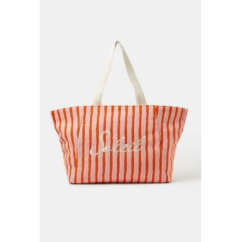 Geanta shopper cu text - Portocaliu mandarina/Roz