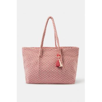 Geanta shopper de jacquard - Roz prafuit/Crem