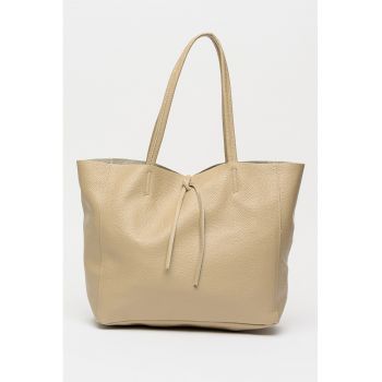 Geanta shopper de piele cu aspect texturat - Bej inchis