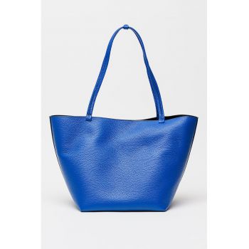 Geanta shopper de piele cu etui detasabil - Albastru safir