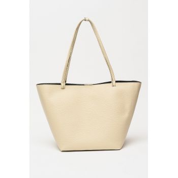 Geanta shopper de piele cu etui detasabil - Bej sampanie