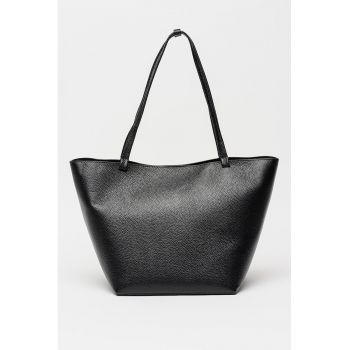 Geanta shopper de piele cu etui detasabil - Negru antracit