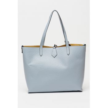 Geanta shopper de piele cu etui interior - Albastru stins