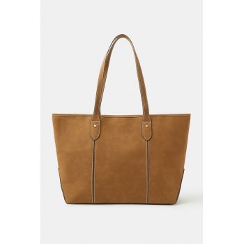 Geanta shopper de piele intoarsa sintetica - Caramel