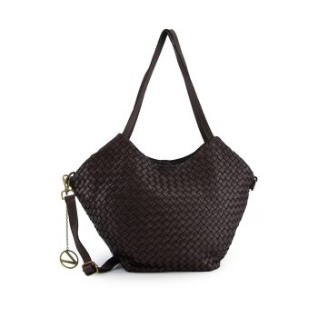 Geanta shopper din piele naturala cu aspect impletit