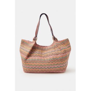 Geanta shopper din rafie in dungi - Multicolor