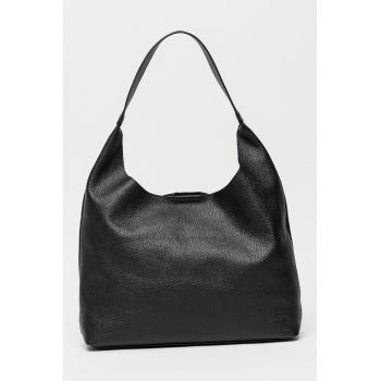 Geanta shopper uni de piele cu etui detasabil - Negru carbon