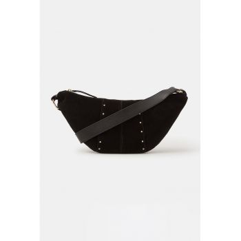 Geanta sling crossbody de piele intoarsa - Negru
