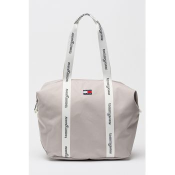 Geanta tote cu logo si fermoar Daily - Verde deschis/Alb murdar