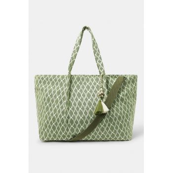 Geanta tote cu model - Alb/Verde