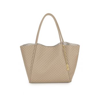 Geanta tote din piele cu accesoriu detasabil cu logo - Bej inchis