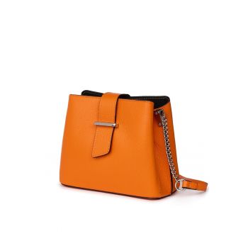 Mini poșetă damă  Avery - portocalie - piele naturală - 17x22x10cm - trei compartimente