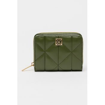 Portofel matlasat de piele ecologica cu model matlasat si protectie RFID - Sage Green