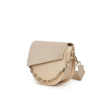 Poseta dama  crem - piele naturala - maner din lant auriu - 18x20x8cm
