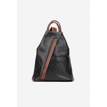 Rucsac dama cu maro din piele texturata - Negru