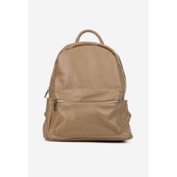 Rucsac dama din piele texturata taupe