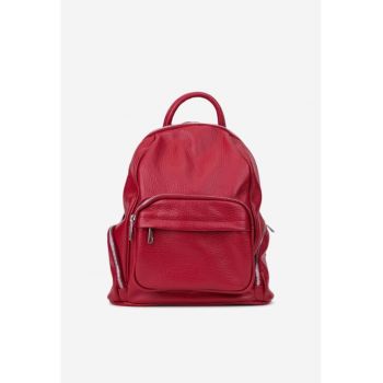 Rucsac dama rosu din piele cu buzunare