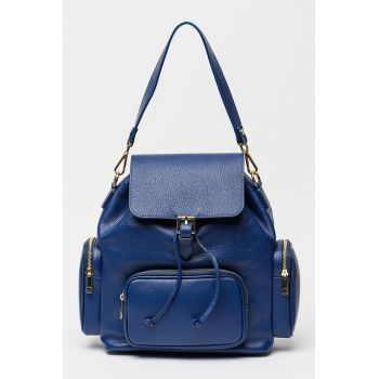 Rucsac de piele cu bretele ajustabile - Albastru gentian