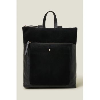 Rucsac de piele cu bretele ajustabile - Negru