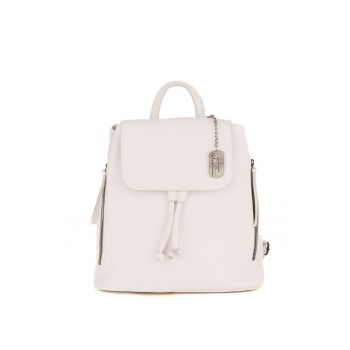 Rucsac din piele cu inchidere cu clapa Claire - Alb murdar