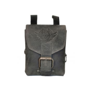 Borseta barbati piele naturala gri carbune 15 x 19 x 8 cm - Vintage Biker -  Gri carbune