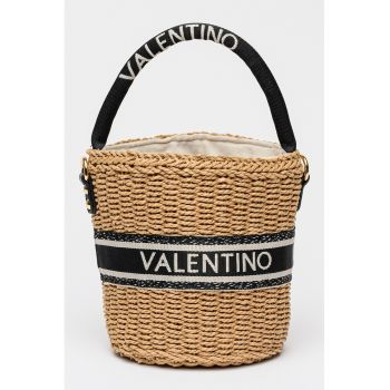 Geanta bucket din paie de hartie cu logo - Negru/Maro deschis