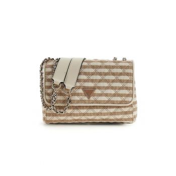 Geanta crossbody cu dungi Giully II - Alb/Maro taupe